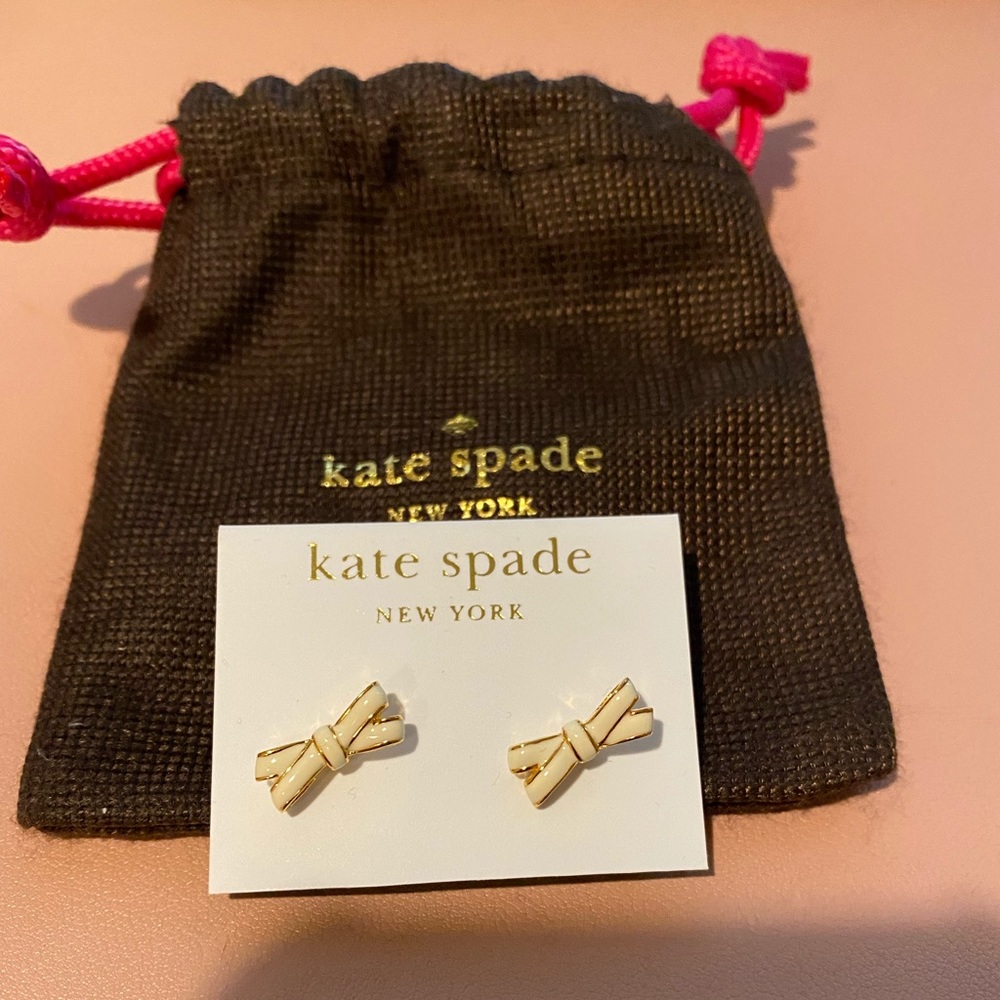 Authentic Kate Spade white bow tie earring studs new in original dust bag
